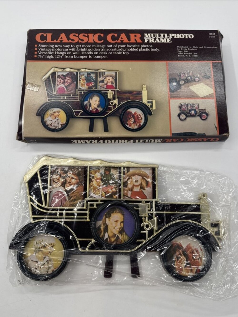 Vintage 70s Classic Car Multi Photo Frame Decor Retro Molded Plastic Stand NEW